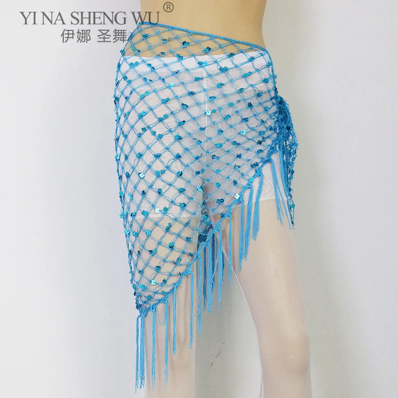 สไตล์ใหม่ Belly Dance เครื่องแต่งกาย Sequins Tassl Belly Dance สะโพกผ้าพันคอสำหรับสุภาพสตรีเต้นรำเข็มขัดสามเหลี่ยม Hip อุปกรณ์เสริมเครื่องแต่งกาย