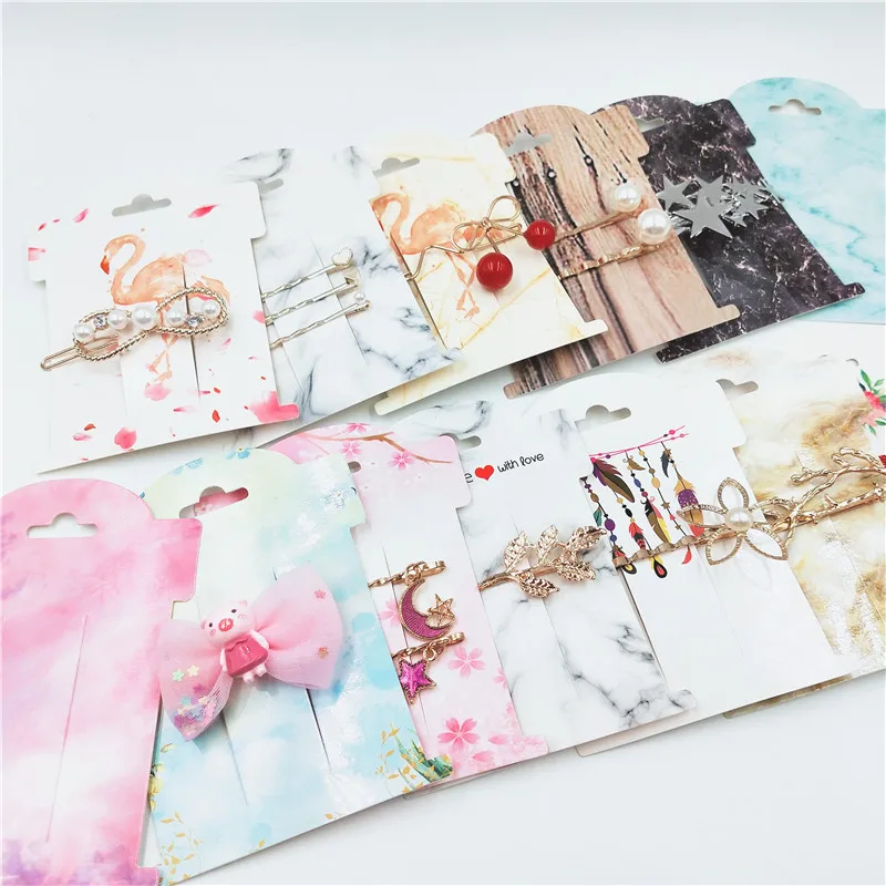 50Pcs Multi-Style Paper Hairpin Card 11*8cm  Vintage Classic Jewelry Display Cards Kraft Women Hair Clip Packing Cards