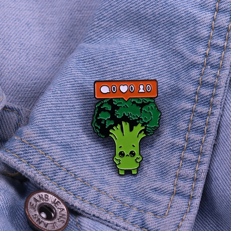 Pitiful And Aggrieved Brocoli Ename Pin Vegetarian Funny Social Media Mark Brooch For Lapel Skirt Jackets Badge