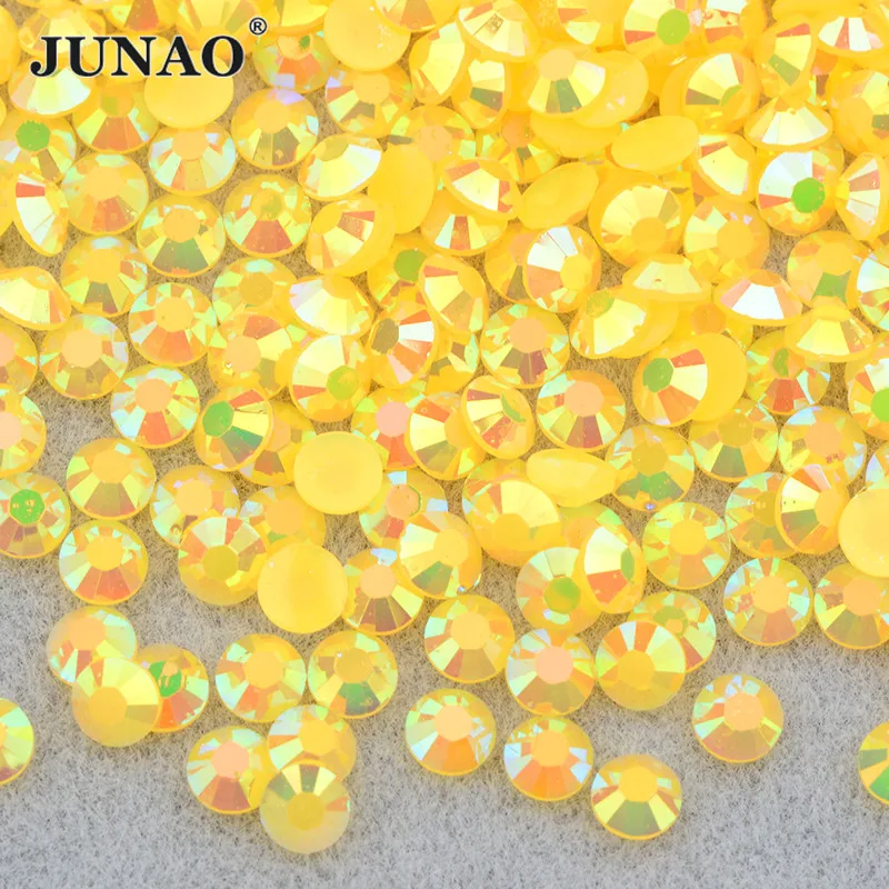 JUNAO 3 4 5 6mm Orange AB Nail Art Resin Jelly Rhinestones No Sewn Crystal Stone Flatback Round Nail Stickers for Face Decorate