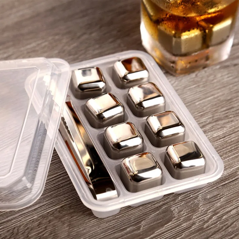Neue Whisky Steine Eiswürfel Set Wiederverwendbare Food Grade Edelstahl Wein Kühlwürfel Chilling Rock Party Bar Werkzeug
