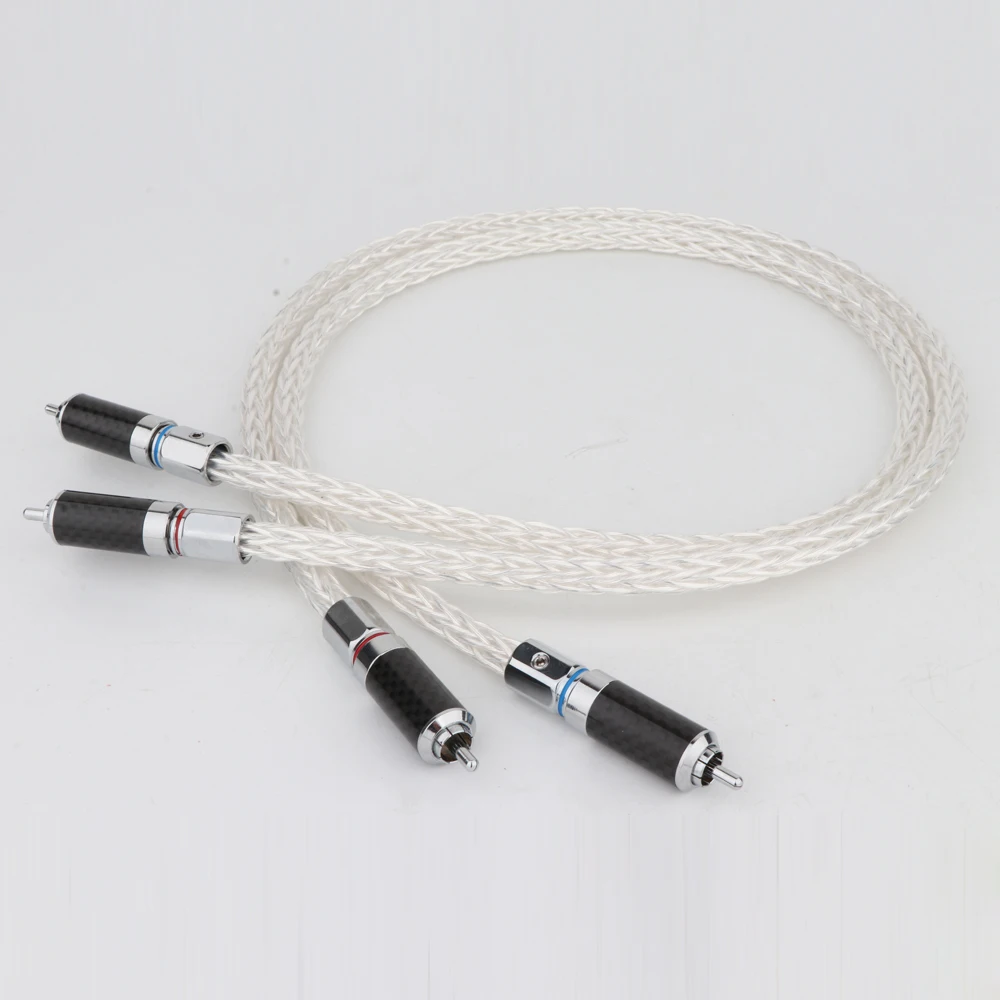 Hi-end Audio RCA Cable Silver 12 Strands OCC Signal Cable with Black Carbon Fibre R1700 RCA Connector Speaker Amplifier Line