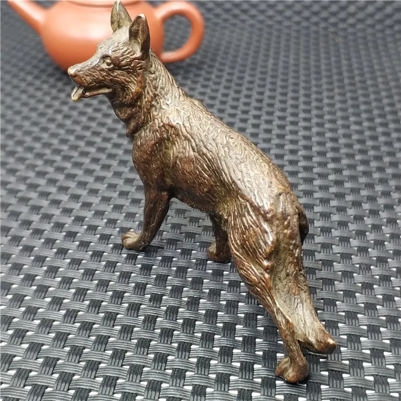 Collection pure copper carving war wolf pendant animal statue amulet wolf king home decoration accessories gift