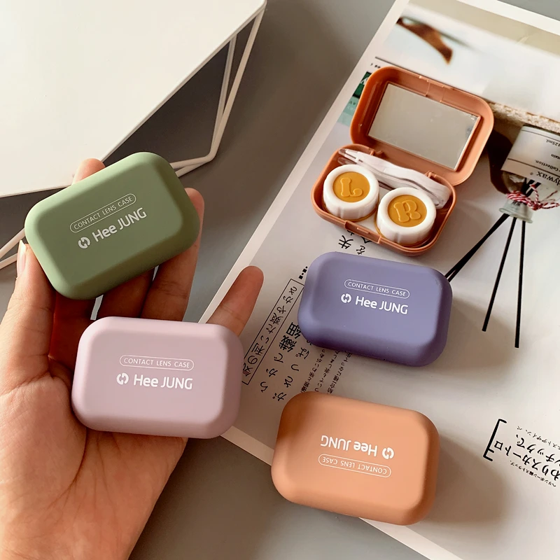 

Matte Mini Portable Contact Lens Case Box With Mirror Ins beauty lens case contact lens travel storage box