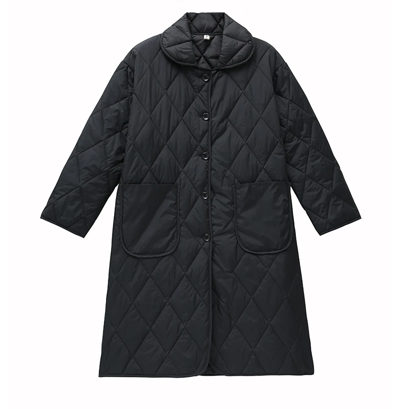 Abrigo largo de otoño e invierno para mujer, Parkas acolchadas, prendas de vestir exteriores ligeras de gran tamaño, color negro, novedad de 2023