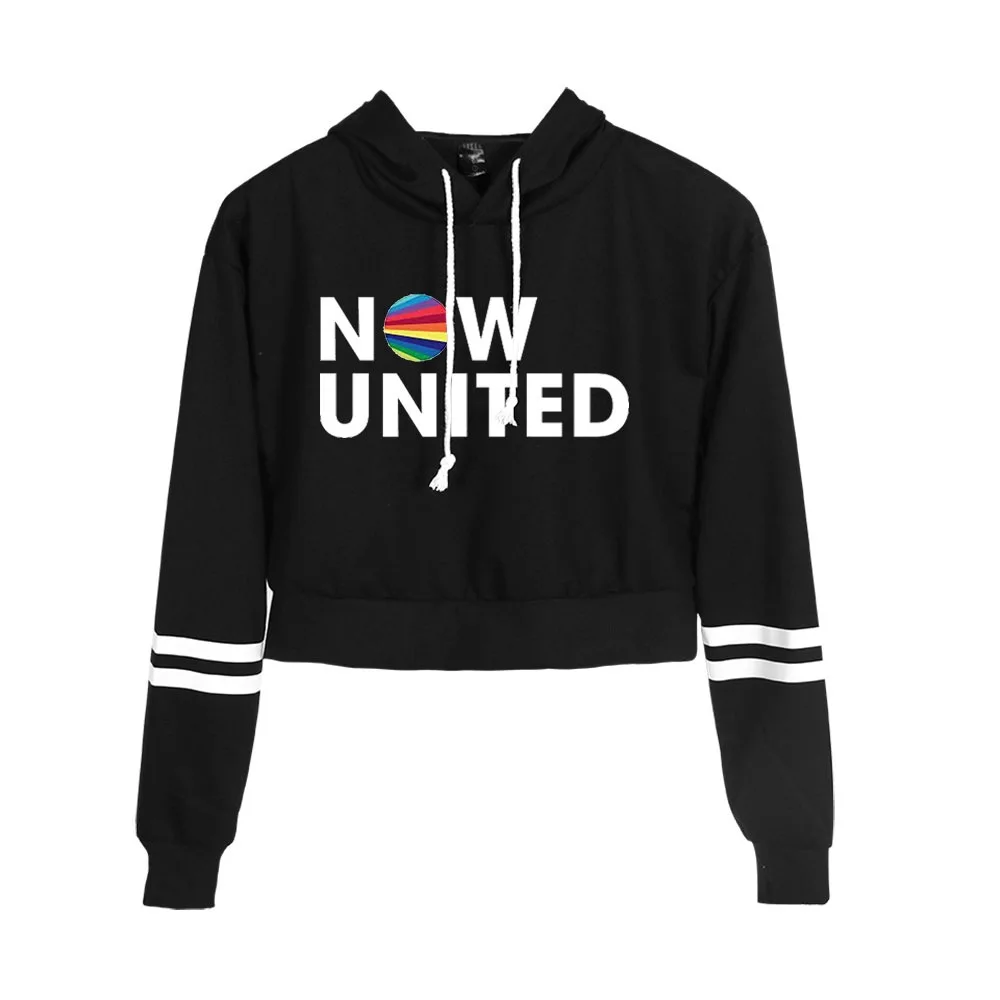 Now United Yellow Crop Top Hoodie Harajuku Cropped Sweatshirt Streetwear Hip Hop Long Sleeves Pullover Tops Teen Girls Sudaderas