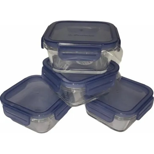 Pasabahce 4 Piece Locked Lid Glass Storage Container-Breakfast With Lid Glass Storage Container 4 Pcs Breakfast 220 cc Kitchen eat