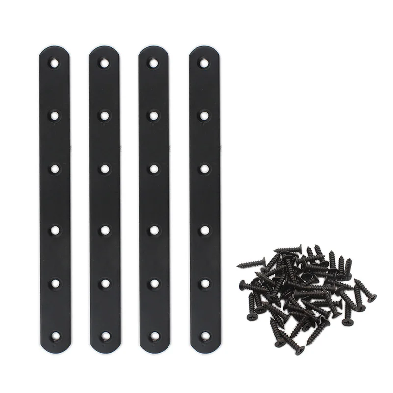 

4Pack Flat Mending Plate for Wood,Black Iron Flat Straight Brace Brackets Metal Repair Fixing Wood Brace Joining Plates 200x20mm