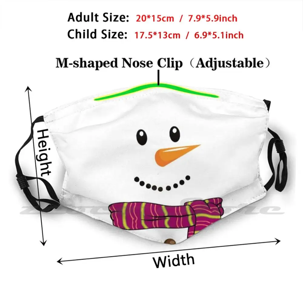 Sneeuwman Op Kerst Masker Doek Wasbare Diy Filter Pm2.5 Volwassen Kids Kerst Sneeuw Sneeuwman Winter Holiday Kerstman Feestdagen Xmas