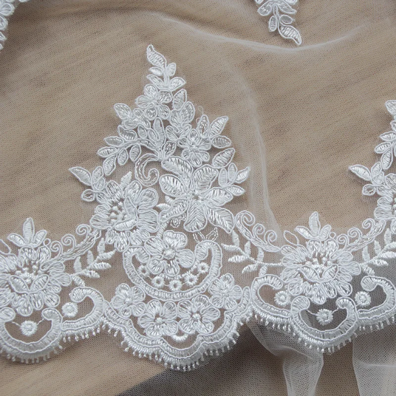 Excellent 5Yards Ivory Cording Fabric Flower Venise Venice Mesh Lace Trim Applique Sewing Craft for Wedding Dec. 12cm