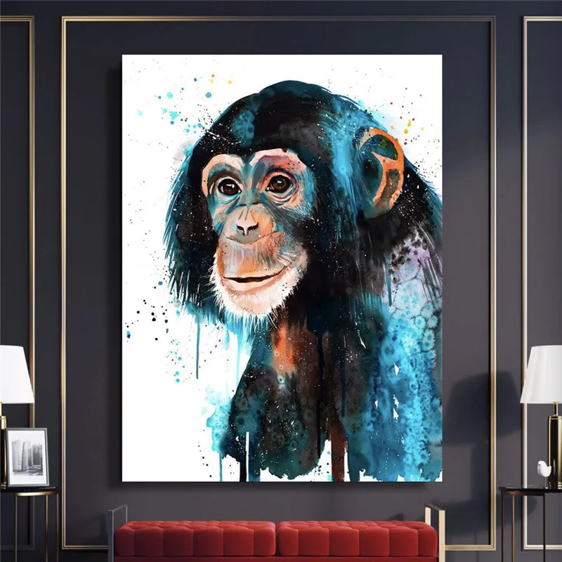 Canvas Paintings Wall Art Home Cute Chimpanzees Decor Poster HD Black Animal Prints Modular Pictures Living Room No Framework