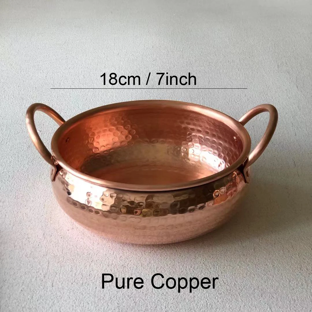 Copper Salad Bowls for Home Kitchen Decor, Mixing Serving Bowl, Cooking Pot, Decorative Copper Bowl, 7 in