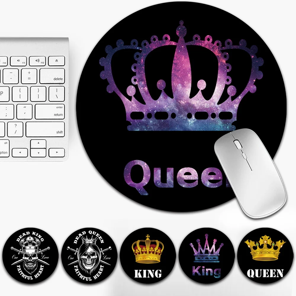 22*22 cm Gaming Mouse Pad Stylish Simplicity Mat Desktop Pu Leather PC Mouse Pad Round Desk Gamer Mats with King&Queen Series