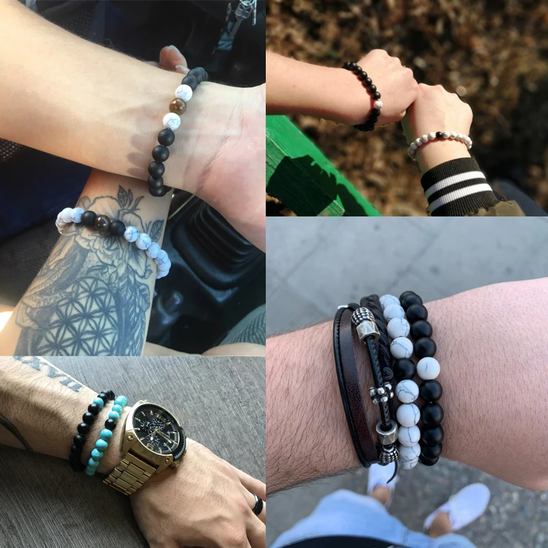 2 Pcs/set Bracelets For Women Lava Natural Stone White and Black Yin Yang Men Beaded Bracelet Couples Distance Yoga Bangles Love