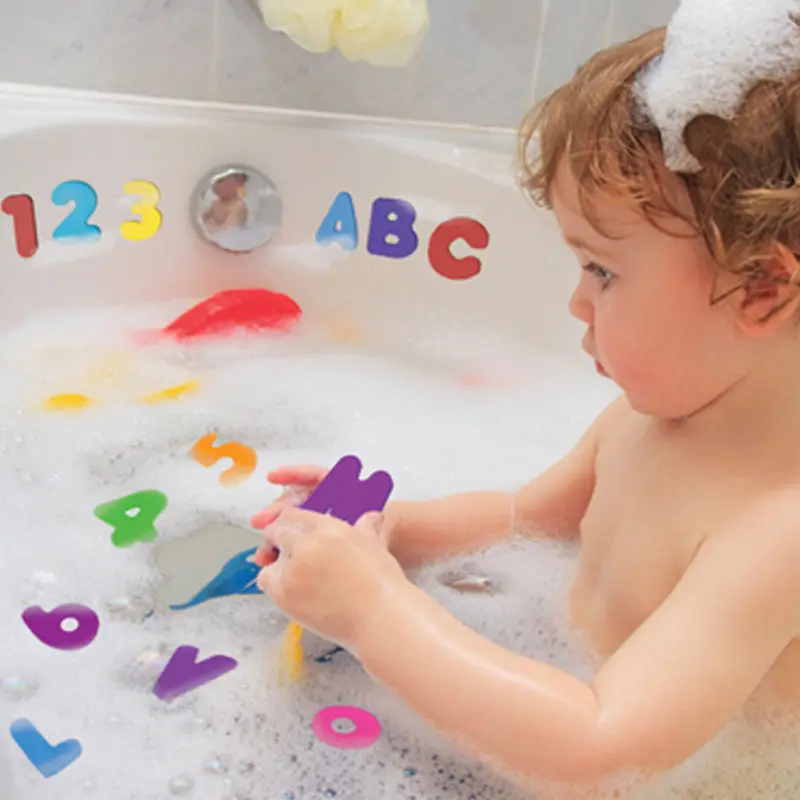 Juguetes flotantes de espuma para bebés y niños, juguete de baño de 36 piezas con letras y números