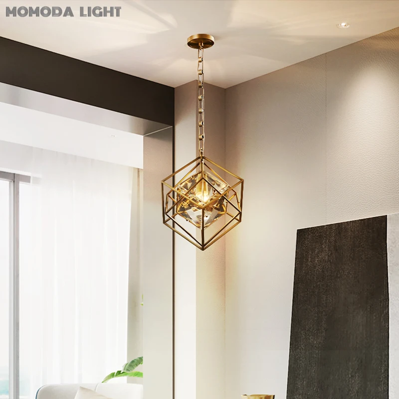 Momoda Luxury Crystal Cube Pendant Lights Modern Lampara LED Fixtures for Living Room Restaurant Entrance Lightings Decoration