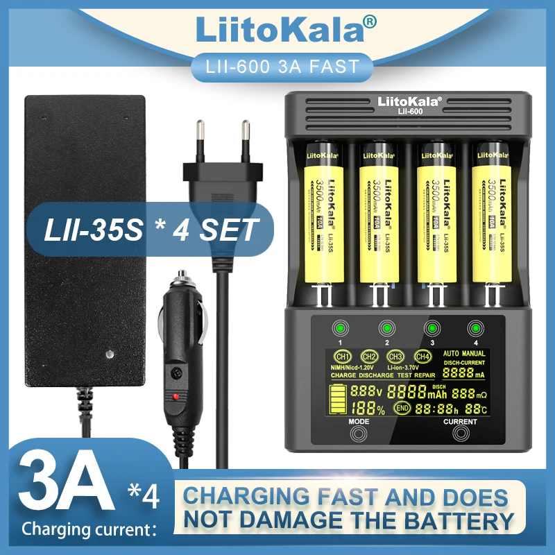 LiitoKala Lii-600 LCD Battery Charger For Li-ion 3.7V NiMH 1.2V Suitable 18650 26650 21700 18500 AA AAA Lii-51S Lii-31S Lii-35S