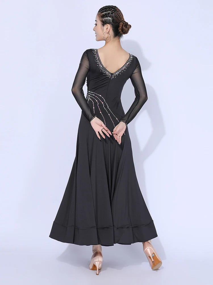 Vestido de competición de baile de salón para mujer, falda oscilante de manga larga, vestido de baile moderno de vals para adultos, DN10962, novedad de 2024