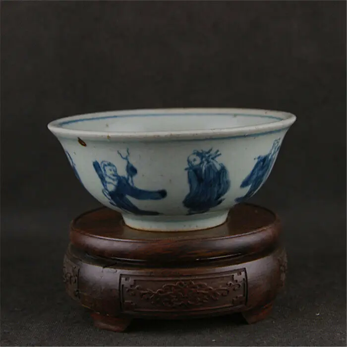 Chinese Blue and White Porcelain Qing Eight Immortals Design Bowl 5.1 inch