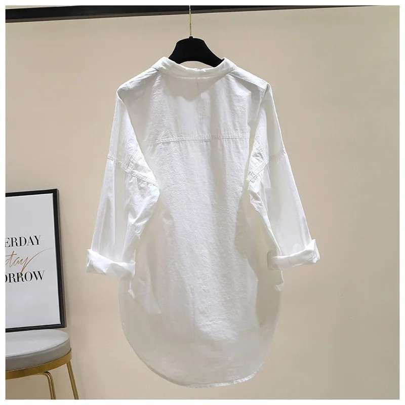 Button Up Shirts Womens 2021 Spring Autumn Long Sleeve Lapel Loose Blouse Bright Line Oversize Tops Office Lady White Clothes