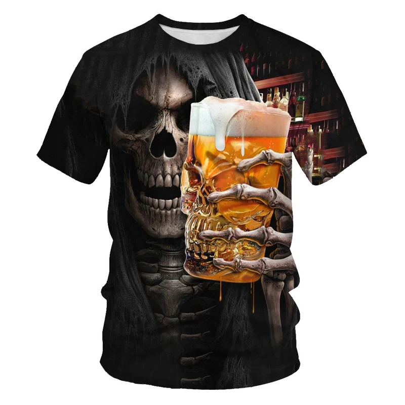 Skull Drinking t-shirt beer man Men's T-shirt Casual Tshirts Men's Tee Tops High Quality Brand T-shirt alt clothes Cool stuff