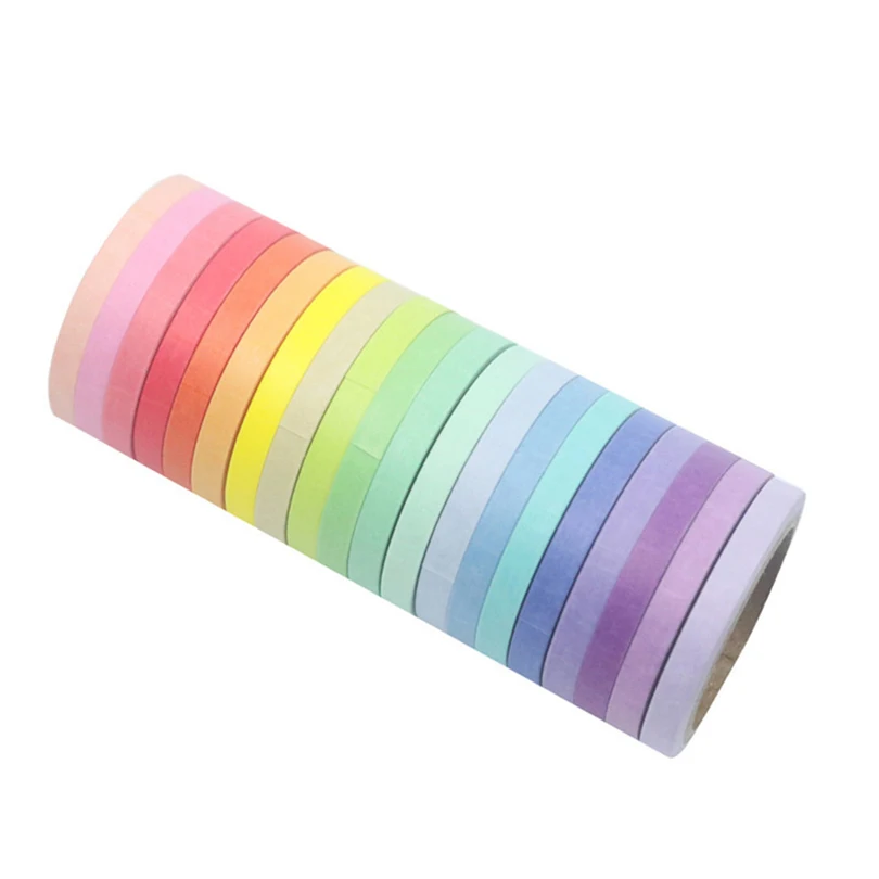 20pcs Washi Tape Set Rainbow Decorative Washi Tape Stationery Colorful 5m 3/5/7.5mm Basic Diary Masking Tape Adhesive Washitape