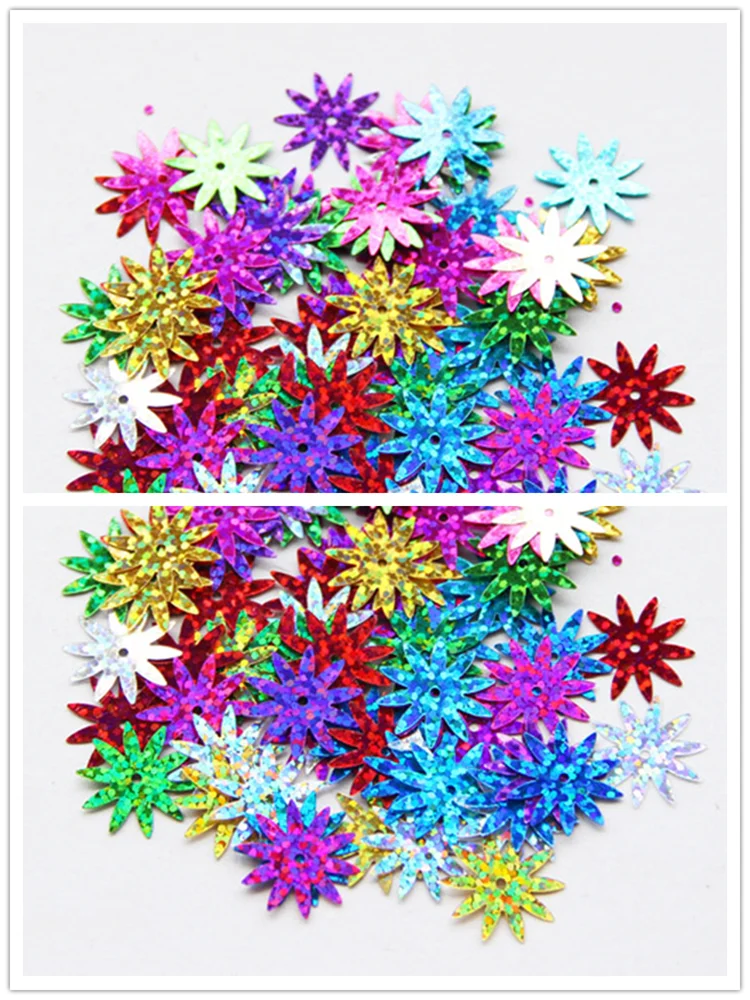 50Pcs/Pack 18mm Needle Flower Sequins Laser Mixed Sequin PVC Paillettes Sewing Wedding Craft DIY Garment Lentejuelas Accessories