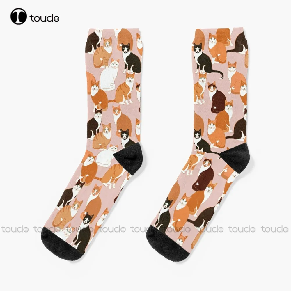 Ginger Cats On Pink Socks Black Socks Christmas New Year Thanksgiving Day Gift Unisex Adult Teen Youth Socks Custom Funny Sock