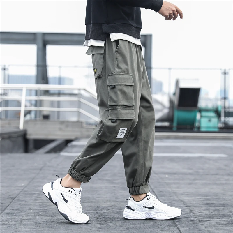 New Men\'s Side Pockets Cargo Pants Black Hip Hop Harem Pants Casual Male Joggers Sweatpants Fashion Streetwear Trousers 5XL