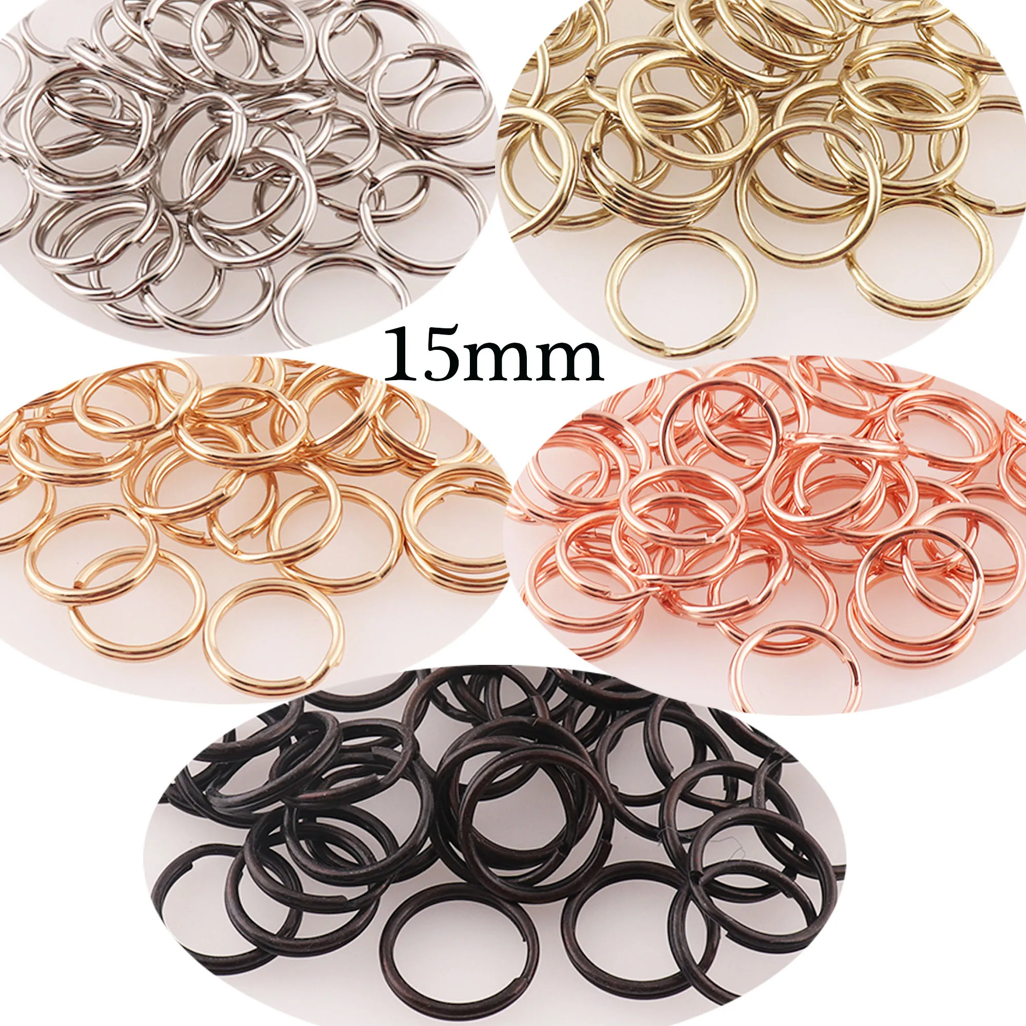 15mm pale Gold Round metal Split Jump Rings,Split Key Rings Key Chain Ring Bulk Split Rings Key Fob Ring Charm Finding 50 pcs