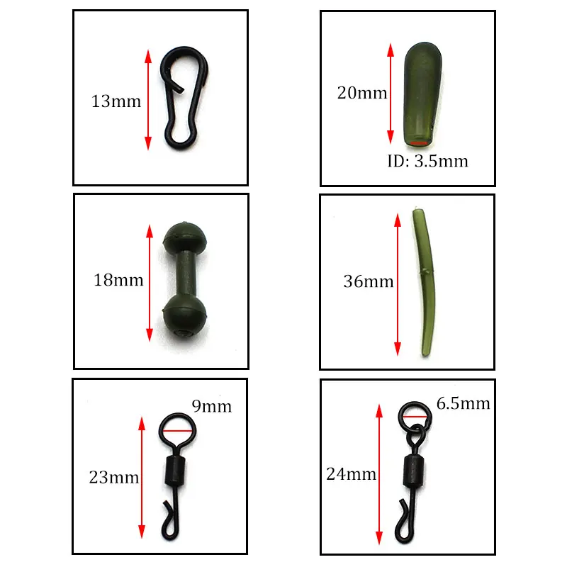 25PCS/ SET Carp Fishing Helicopter Rig Accessories Kit Heli Chod Sleeve Beads QC Big Eye Swivel Clips Anti Tangle Sleeve Termina