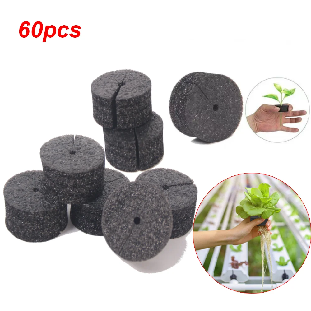 60PCS Garden Planting Clone Collars Neoprene Inserts Sponge Block For Net Pots Hydroponics Systems Germination DIY Balcony Plant