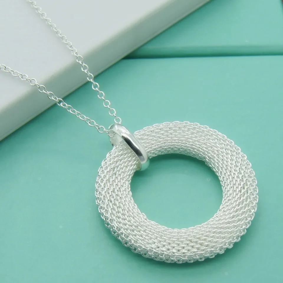 New Fashion Round Mesh Pendant Necklace Women Engagement Wedding Gift