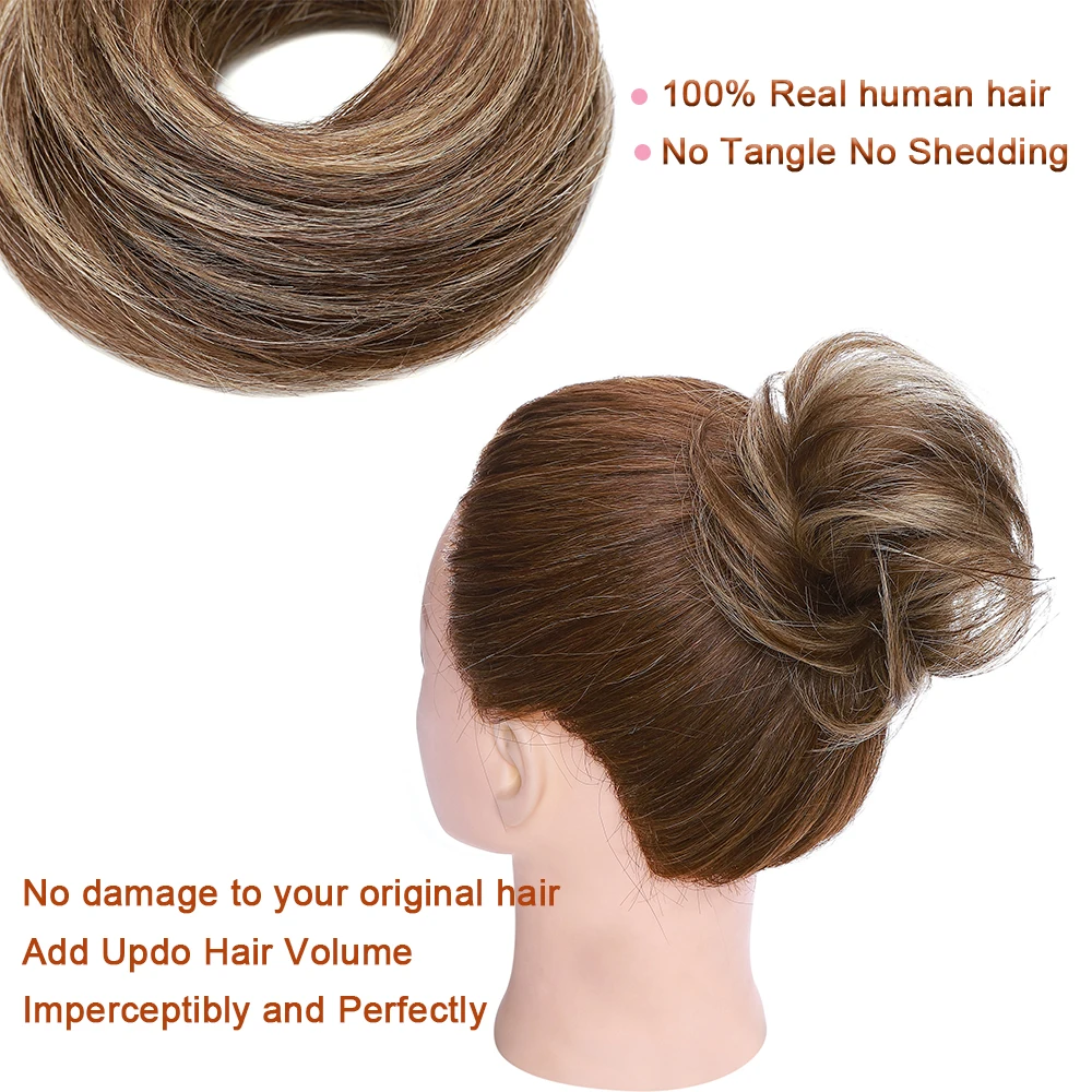 SEGO-Chignon elegante para mulheres, coque 100% para cabelo humano, postiços de rabo de cavalo, rosquinha reta, scrunchies, 17g