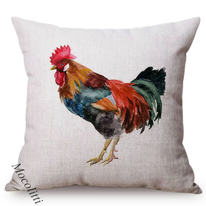 Chicken Style Throw Pillow Case Chinese Ink Painting Art Home Decoration Square Cushion Cover Cock Hen Linen Sofa Cushions Cover