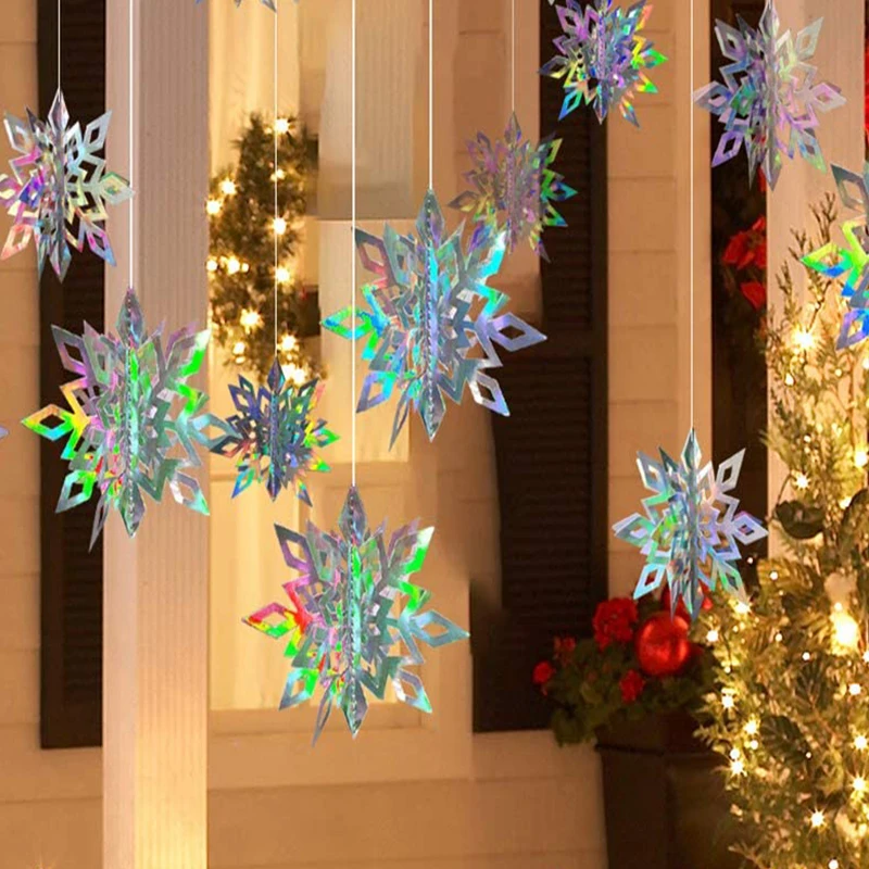 Iridescent Christmas 3D Snowflake Garlands Decorations Hanging Dots Star Christmas Ornament Holographic Winter Wonderland Decor