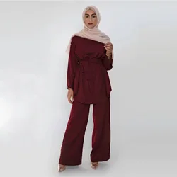 2 sztuk dubaj Abaya Silky hidżab sukienka muzułmańska kobiety Kaftan islamska odzież Grote Maten Dames Kleding Ensemble Femme Musulmane