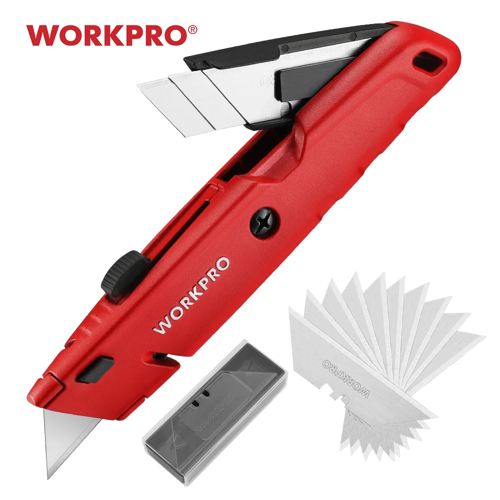 

WORKPRO Retractable Utility Knife Quick Change Blade Retractable Box Cutter Blade Storage Design