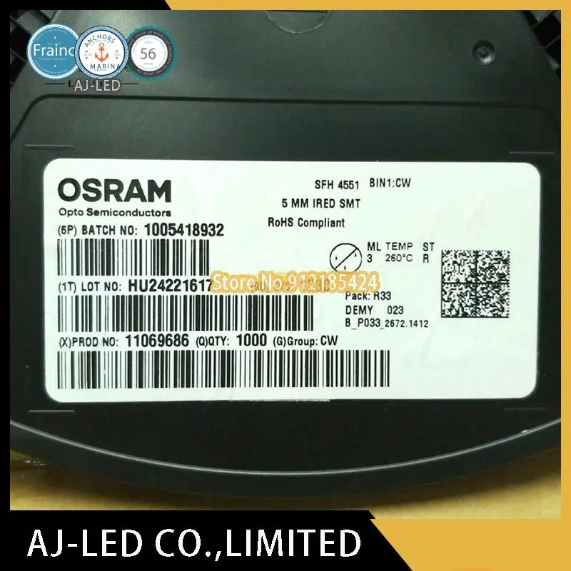 10 قطعة/الوحدة SFH4551 الأشعة تحت الحمراء انبعاث أنبوب الطول الموجي 850/860nm LED مصباح الخرز ± 10 درجة أوسرام أوسرام