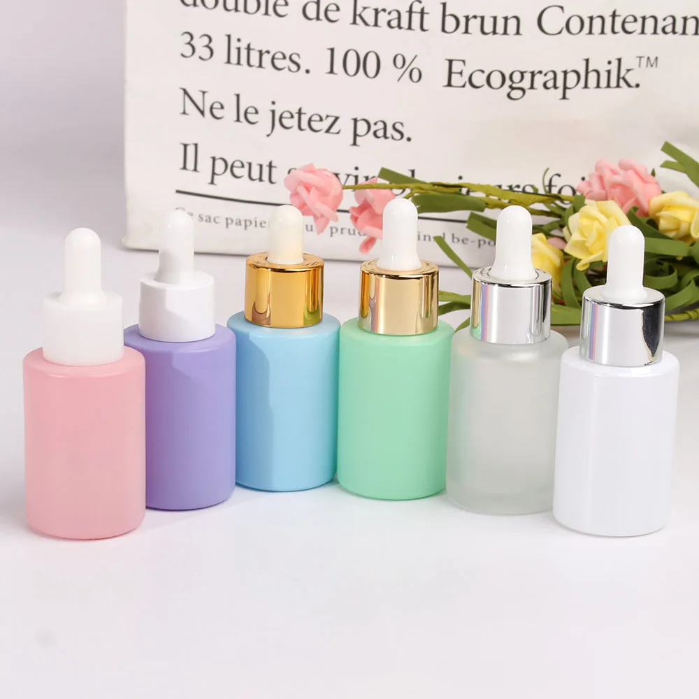 

50Pcs 30Ml Flat Shoulder Dropper Bottle Scrub Essence Essential Oil Bottle Macaron Dumb Color Essential Oil Container Packaging