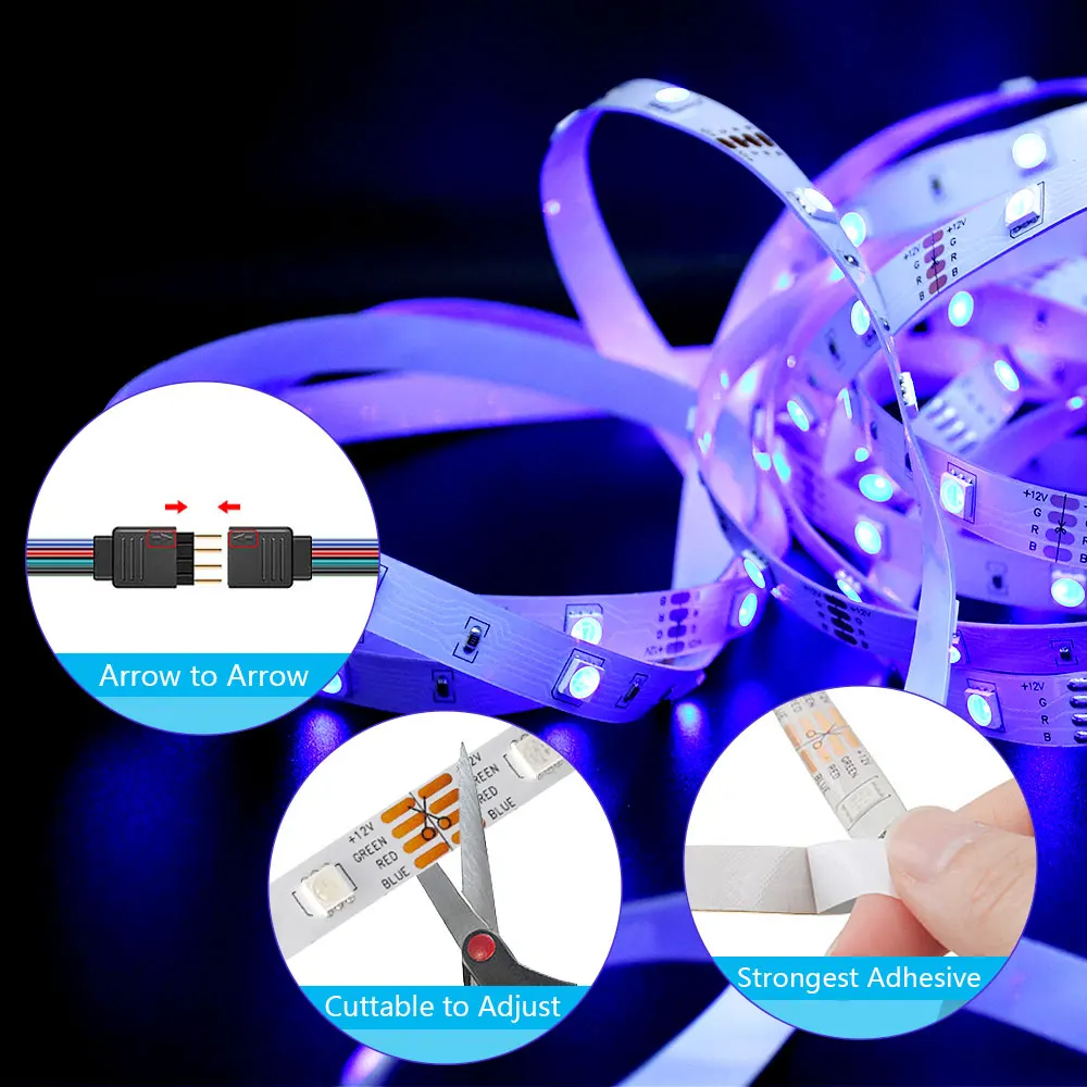 LED Strip Light, RGB 5050 Lights,  Music Sync Color Changing, Built-in Mic, App Controlled LED Lights Rope Lights 5M 10M 20M