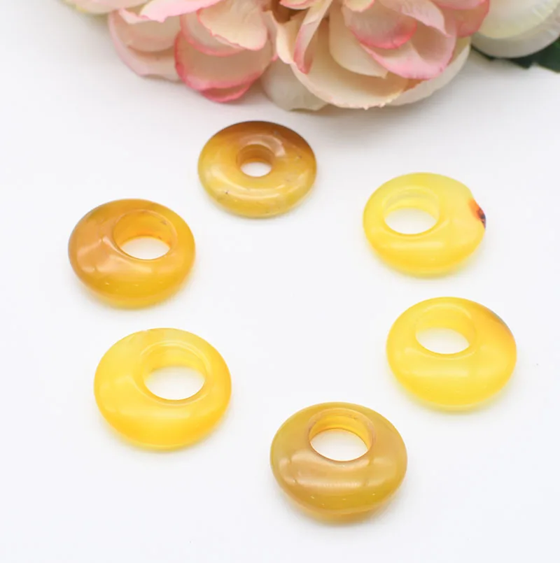 10pcs/lot 25MM Smooth High Quality Round Yellow stripe Agate Lucky buckle Pendant