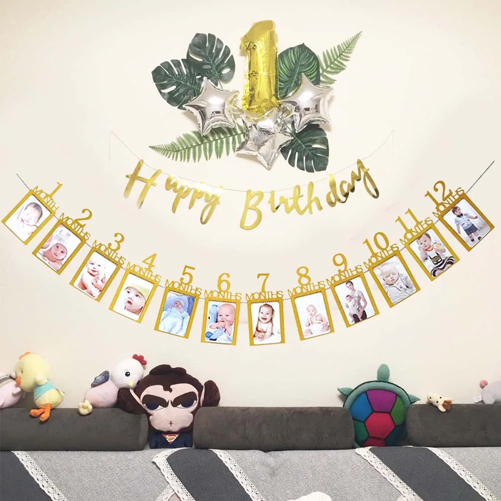 Baby Photo Banner Baby First Year Birthday Banner Infants 1-12 Month Photograph Booth Garland Monthly Milestone Photo Banner