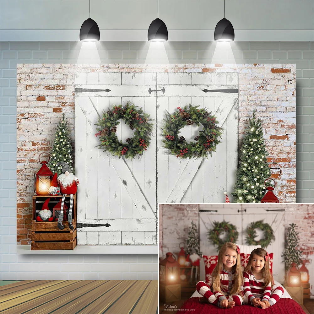 

White Wood Door Background Santa Child Baby Photography Backdrop Birthday Child Portrait Christmas Festival Banner Photostudio
