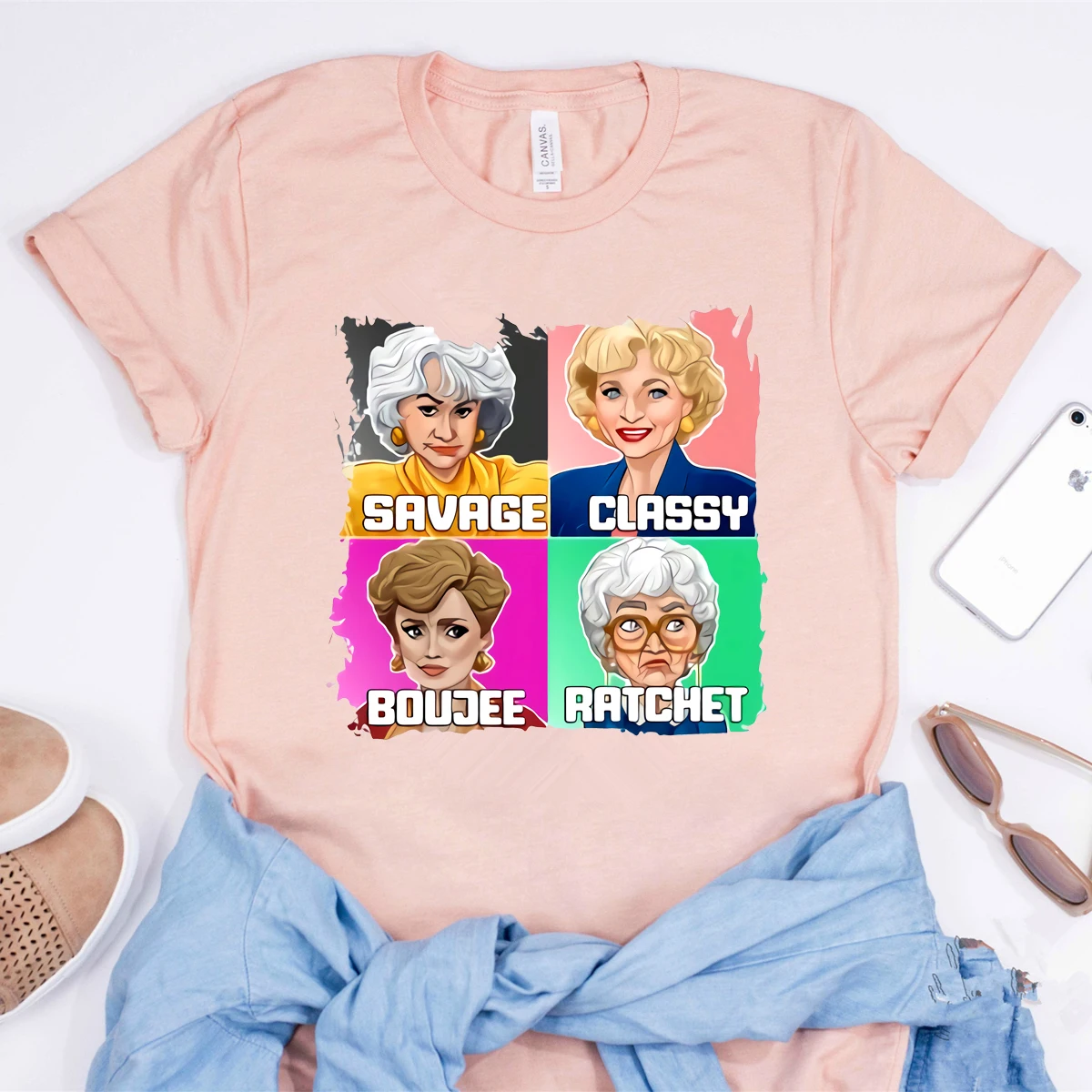 

2025 Savage Classy Boujee Rachet Tee Забавная золотая рубашка для девочек Squad Goals 80's TV Sitcom Stay Golden Рубашки Подарок для лучшего друга