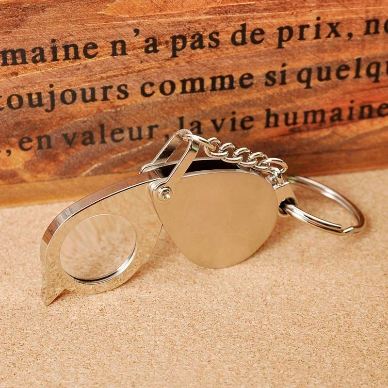 Mini Portable 10X Folding Key Ring Magnifier With Chain Daily Hand Magnifying Glasses Glass Tool Lupa Gift