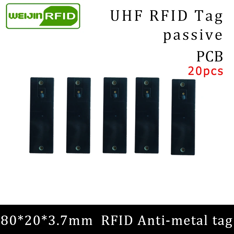 UHF RFID metal tag 915m 868m EPC 20pcs free shipping fixed-assets management 80*20*3.7mm long distance PCB passive RFID tags