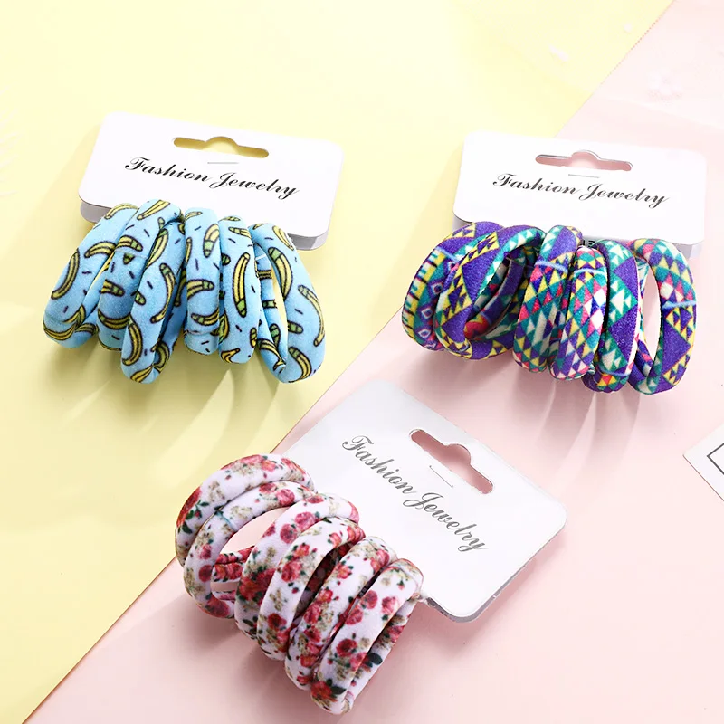 6PCS/Pack New Women Print Cotton Elastic Hair Bands Scrunchie Gum For Hair Rubber Bands Ponytail Holder Fashion Hair Accessories