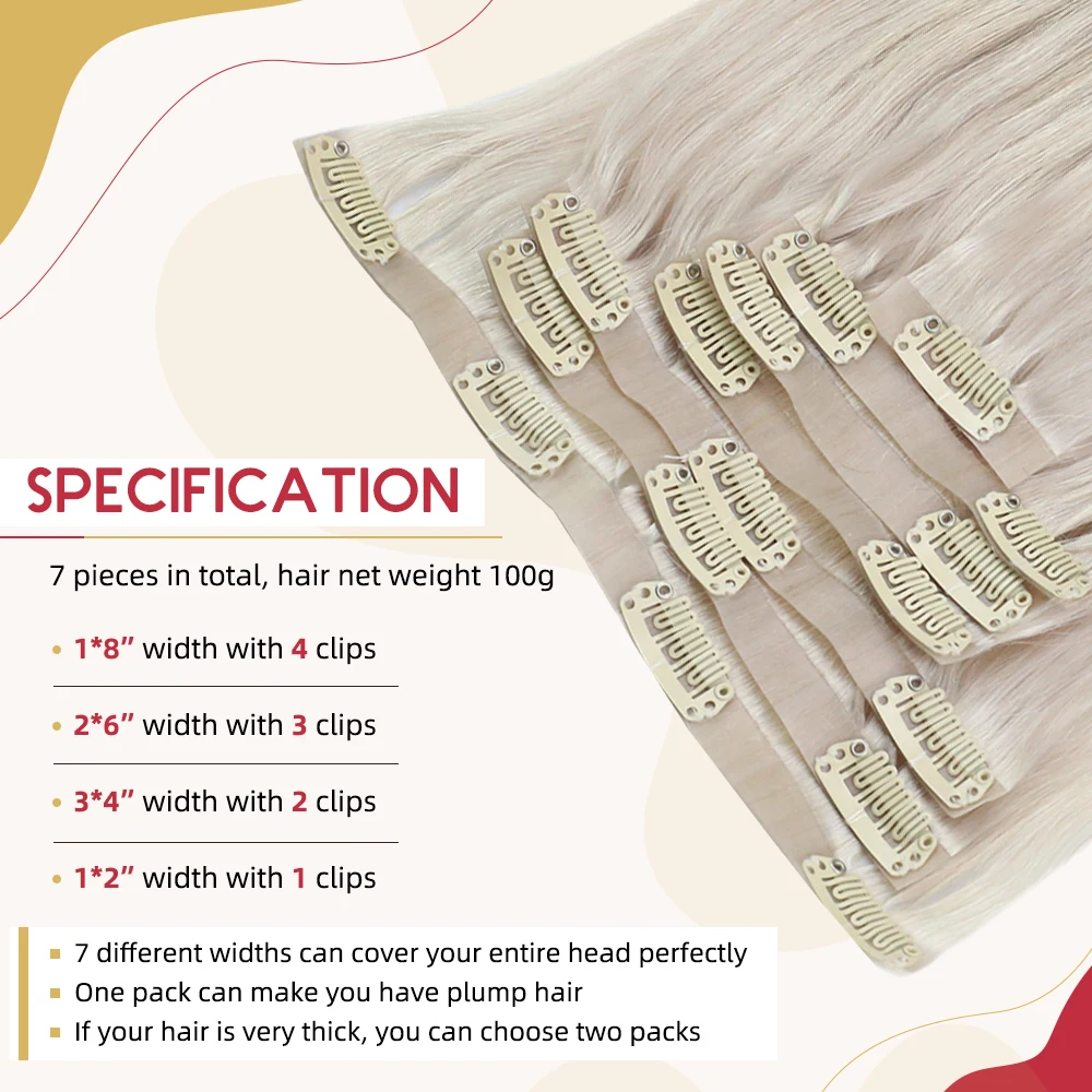 [2 Packs] Moresoo Seamless Clip in Human Hair Extensions Real Hair Brazilian Machine Remy Extensions Straight Invisible Clip ins