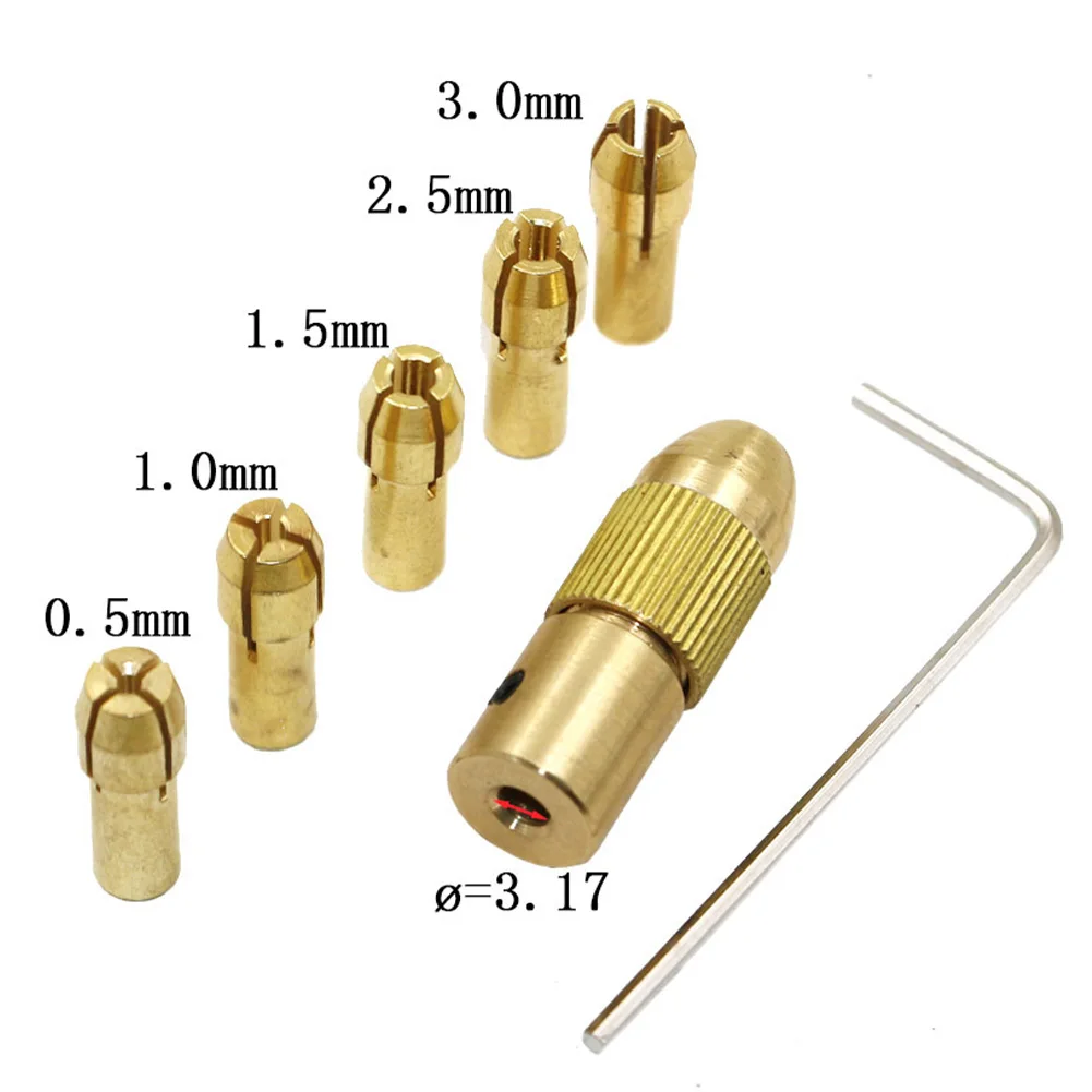 7pcs Power Tool 0.5-3mm Mini Drill Chucks Brass Drill Chunk Adapter Collet Micro Twist Drill Chuck Set for Electric Motor